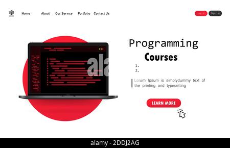 Programming courses illustration. Learning programming on laptop. Vector on isolated white background. EPS 10 Stock Vector