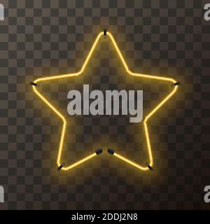 Star-shaped bright golden neon frame, template on transparent background Stock Vector