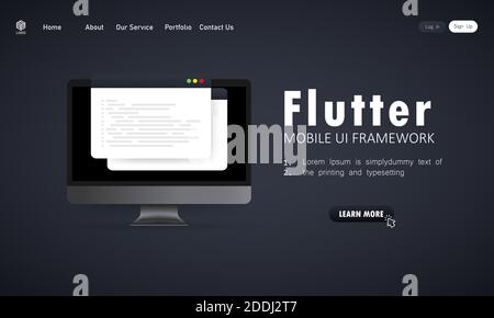 Learn to code Flutter Mobile UI Framework on laptop screen, programming ...