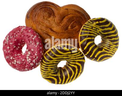 Appetizing American donuts and other pastries on white plate isolated Stock Photo