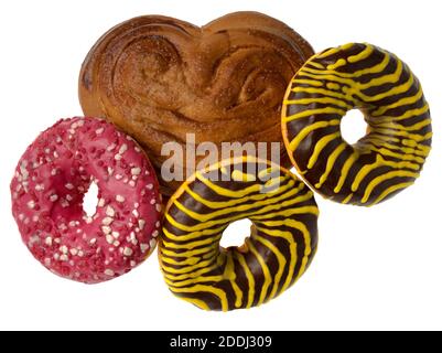 Appetizing American donuts and other pastries on white plate isolated Stock Photo