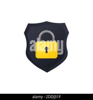 Shield with lock illustration. Cyber security for computer. Protection privacy data. Vector on isolated white background. EPS 10 Stock Vector