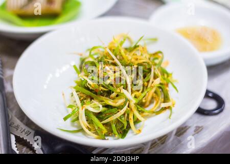 Korean small dishes called banchan at a restaurant in Gangwon, South Korea Stock Photo