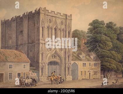 Abbey Gate, Bury St Edmunds, 1788-1801 Michael 'Angelo' Rooker, Watercolour, Architecture, Animal, Dog, Animal, Horse, England, Suffolk Stock Photo