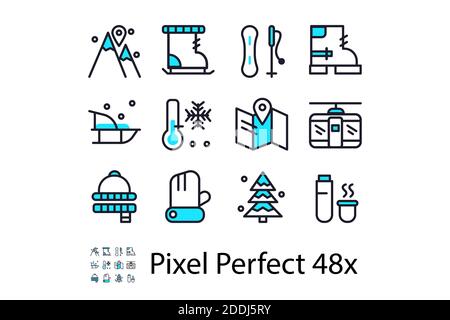 Set of linear icons for winter travel Stock Vector