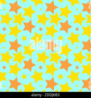 Colorful Seamless Star Pattern on blue. Endless vector texture can be used for wrapping, wallpaper, tile backdrop, web background, surface textures Stock Vector
