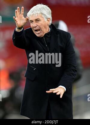 Atalanta Manager Gian Piero Gasperini Celebrates After Winning The Uefa 