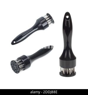 A hand-powered meat tenderizer for puncture the meat and cut into the fibers of the muscle on white background Stock Photo