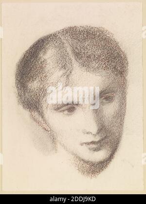 Female, Head Study of a Woman, 1864-1865 Artist: Edward Burne-Jones, Art Movement, Pre-Raphaelite, Drawing, Chalk, Female, Works on Paper Stock Photo