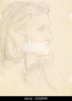 Portrait of Mrs Beyer, 1860-1864 Dante Gabriel Rossetti, Art Movement, Pre-Raphaelite, Drawing, Pencil, Portrait, Female, Profile