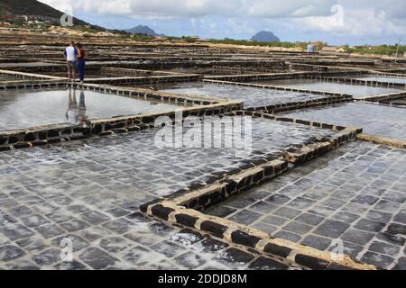 Tamarin traditional salt pans in Mauritius Stock Photo