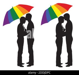 Two men holding an umbrella. Isolated on white. Stock Vector