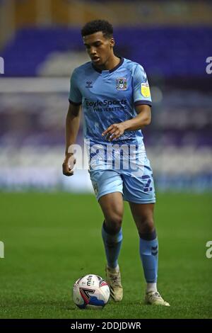 Coventry City's Sam McCallum during the Sky Bet Championship match at St Andrews Trillion Trophy Stadium, Birmingham. Stock Photo