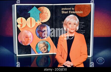 A television screenshot of Lesley Stahl, a correspondent for the CBS weekly program 60 Minutes. Stock Photo