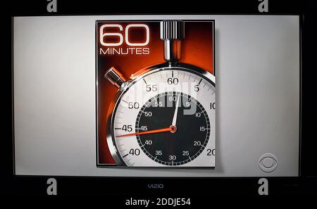 A television screenshot of the CBS weekly program 60 Minutes. Stock Photo