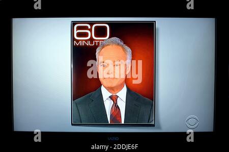 A television screenshot of Scott Pelley, a correspondent for the CBS weekly program 60 Minutes. Stock Photo