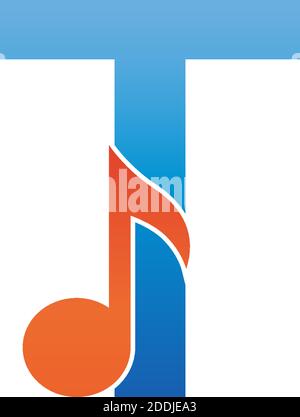 Letter T logo icon combined with note musical design template Stock Vector