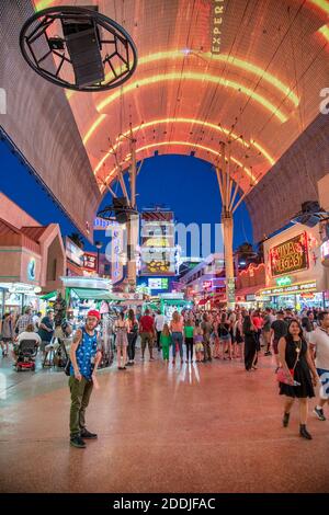 LAS VEGAS, NV - JUNE 29, 2018: Fremont Street Experience in Downtown Las Vegas. Tourists visit old district. Stock Photo