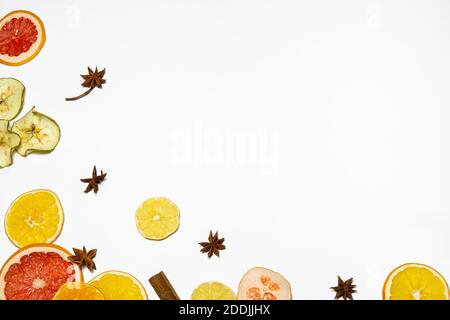 Christmas composition of dried fruits. Christmas, winter, new year concept. Flat lay. Stock Photo