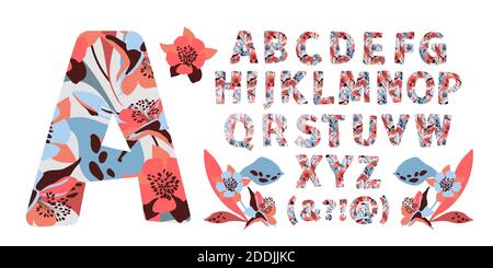 Vector floral alphabet from A to Z. Letters with flowers. Stock Vector