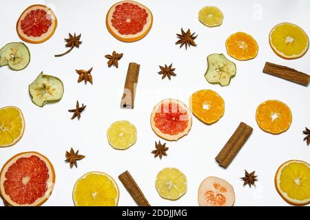 Christmas composition of dried fruits. Christmas, winter, new year concept. Flat lay. Stock Photo