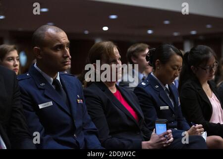 United States Army Colonel Kathryn Spletstoser, center, who has said she was sexually assaulted by US Air Force General John E. Hyten, listens to the testimony before the US Senate Committee on Armed Services during his confirmation hearing on Capitol Hill in Washington D.C., U.S. on July 30, 2019. Photo by Stefani Reynolds/CNP/ABACAPRESS.COM Stock Photo