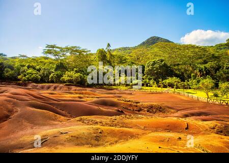 The beautiful Seven Coloured Earth (Terres des Sept Couleurs). Chamarel, Island Mauritius, Indian Ocean, Africa Stock Photo