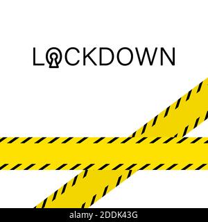 Yellow line lockdown text on white backdrop. Copy space poster for social banner or propaganda, hygiene promotion, medical poster. Chemist shop logo o Stock Vector