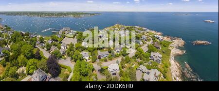 Aerial view panorama of Marblehead Neck and Marblehead Harbor in town of Marblehead, Massachusetts MA, USA. Stock Photo