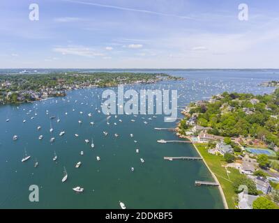 Aerial view of Marblehead Neck and Marblehead Harbor in town of Marblehead, Massachusetts MA, USA. Stock Photo