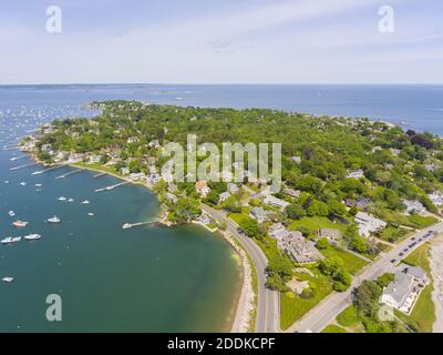 Aerial view of Marblehead Neck and Marblehead Harbor in town of Marblehead, Massachusetts MA, USA. Stock Photo