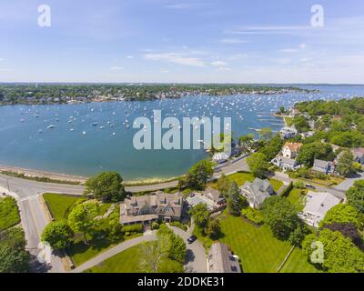 Aerial view of Marblehead Neck and Marblehead Harbor in town of Marblehead, Massachusetts MA, USA. Stock Photo