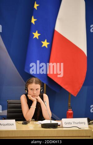 Swedish environmental activist Greta Thunberg delivers a speech before a debate with French parliament members at the National Assembly July 23, 2019 in Paris, France, July 23, 2019. Photo by David Niviere/ABACAPRESS.COM Stock Photo