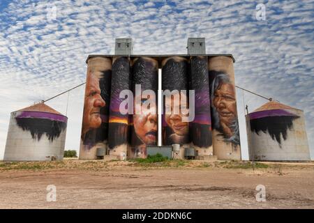 Giant mural in the Silo Art Trail, Sheep Hills, Victoria, Australia Stock Photo