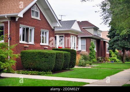 Chicago, Illinois, USA. A residential block of bungalow-styled, single-family homes in the Jefferson Park neighborhood. Stock Photo