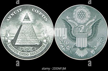 Great Seal of United States from reverse of one dollar bill. Stock Photo