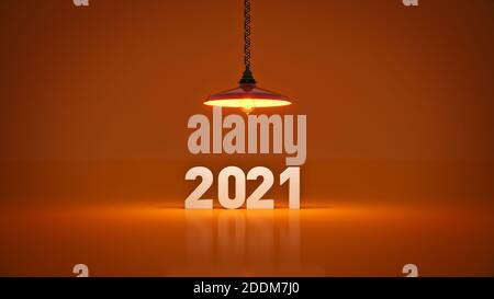 2021 New Year sign inside light bulbs. 3D rendering Stock Photo