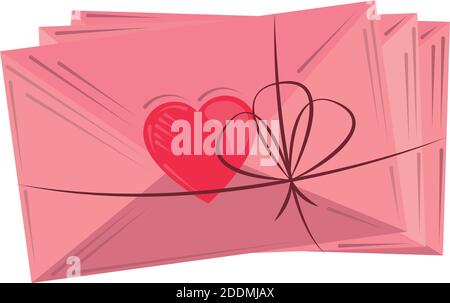 valentines day, stack envelopes tied romantic design vector illustration Stock Vector