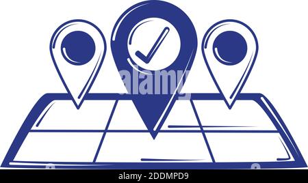 social media gps navigation location pointer blue line fill style vector illustration Stock Vector