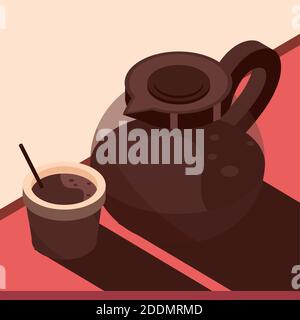 coffee cup and maker brewing isometric icon design vector illustration Stock Vector