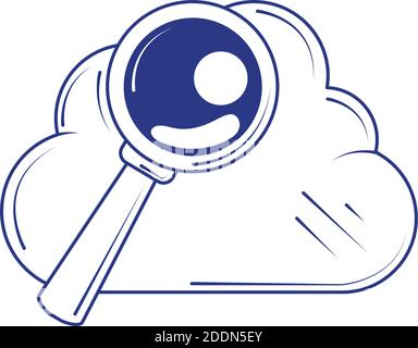 social media cloud computing analysis blue line fill style vector illustration Stock Vector