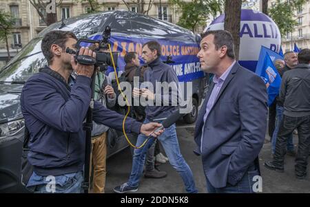 Fabien Vanhemelryck ( general secretary of Alliance Police) during the demonstration of the police union Alliance in front of the headquarters of La France Insoumise, following the remarks of Jean-Luc Melenchon, Paris, France on September 26, 2019, Photo by Loic Baratoux/ABACAPRESS.COM Stock Photo