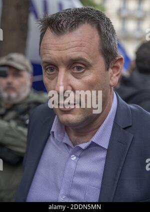 Fabien Vanhemelryck ( general secretary of Alliance Police) during the demonstration of the police union Alliance in front of the headquarters of La France Insoumise, following the remarks of Jean-Luc Melenchon, Paris, France on September 26, 2019, Photo by Loic Baratoux/ABACAPRESS.COM Stock Photo
