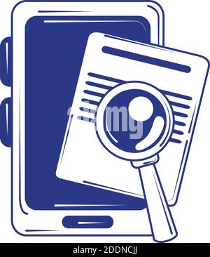 social media smartphone data analysis blue line fill style vector illustration Stock Vector