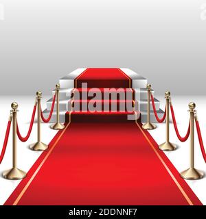3d realistic vector stage with red carpet and gold barrier. Stock Vector