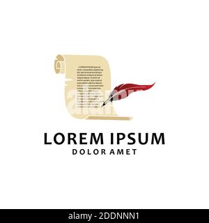 Feather And Document paper roll symbol design Stock Vector