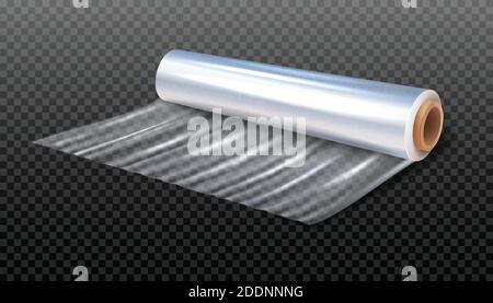 3d realistic vector illustration of a cling paper for packaging. Isolated on transparent background. Stock Vector