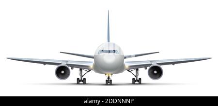 3d realistic vector airplane. Isolated on white background aircraft, front view. Stock Vector