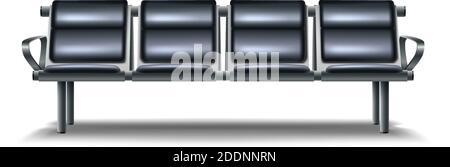 3d realistic vector lounge airport set. Black leather bench, isolated illustration icon on white background. Stock Vector