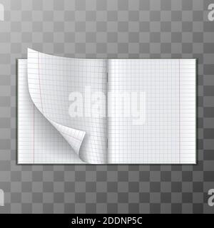 3d realistic vector paper notebook for mathematics for notes. Illustration on transparent background. Stock Vector